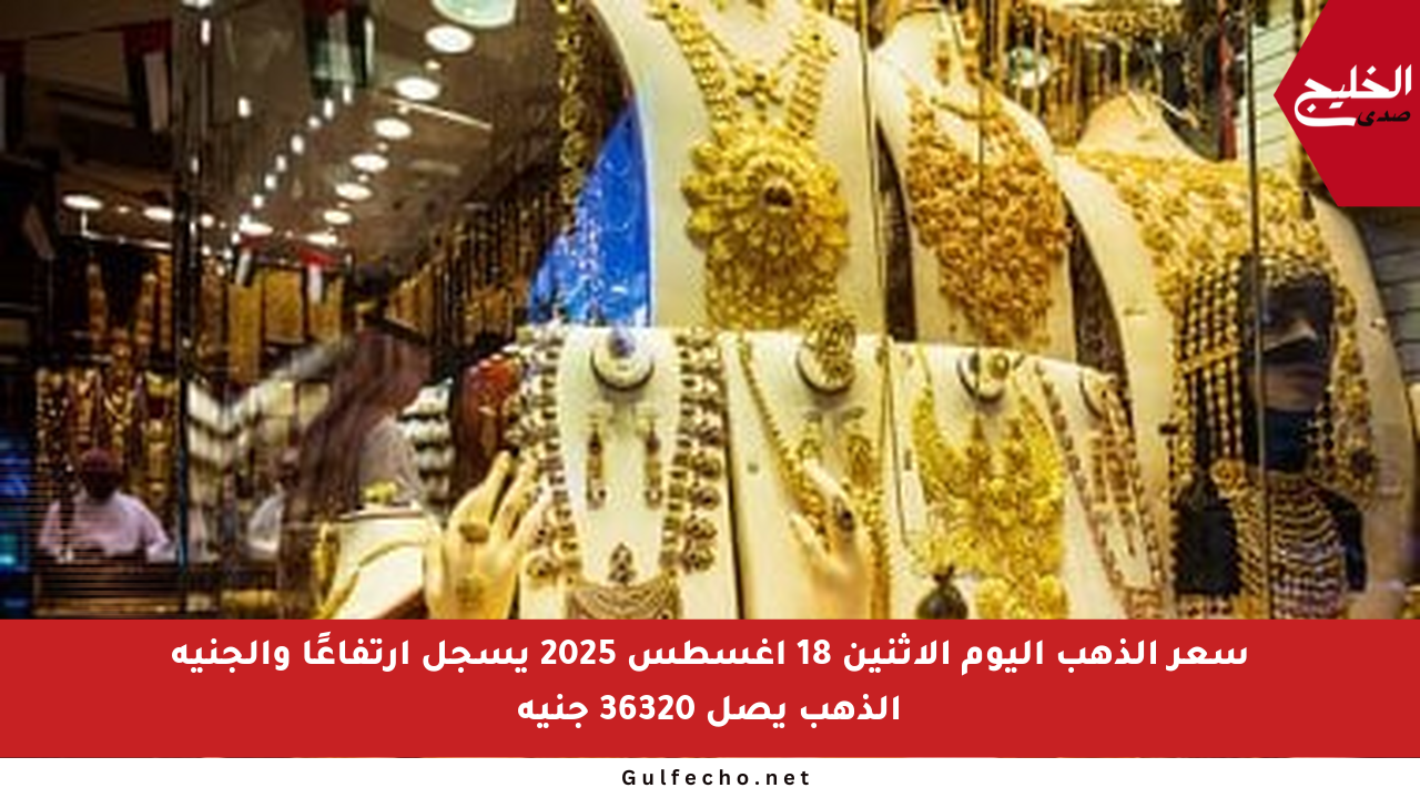 سعر الذهب اليوم الاثنين 18 أغسطس 2025 يسجل ارتفاعًا والجنيه الذهب يصل 36320 جنيه